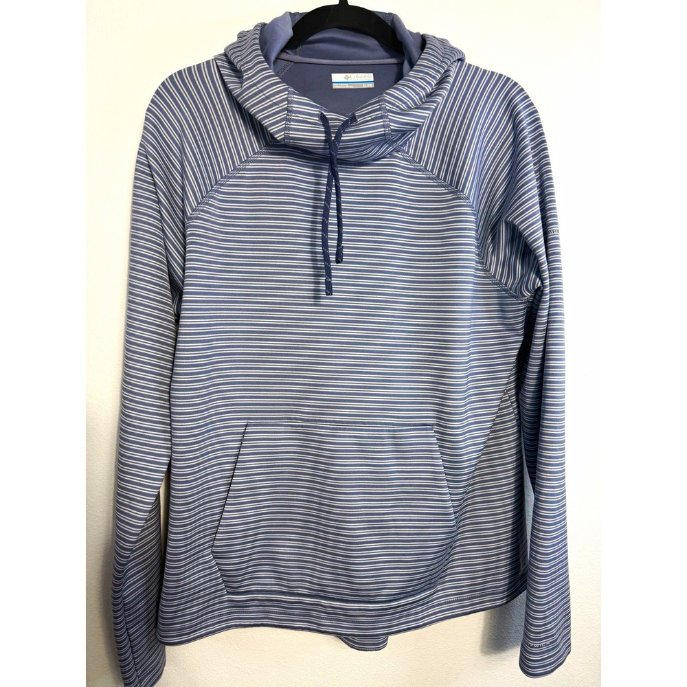 Columbia Omni-Wick Womens XL Striped Hooded Pullover Hoodie Blue/White